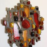 set of two Mod Glass Shard and Cement Wall Art 1960s by J Avoinet