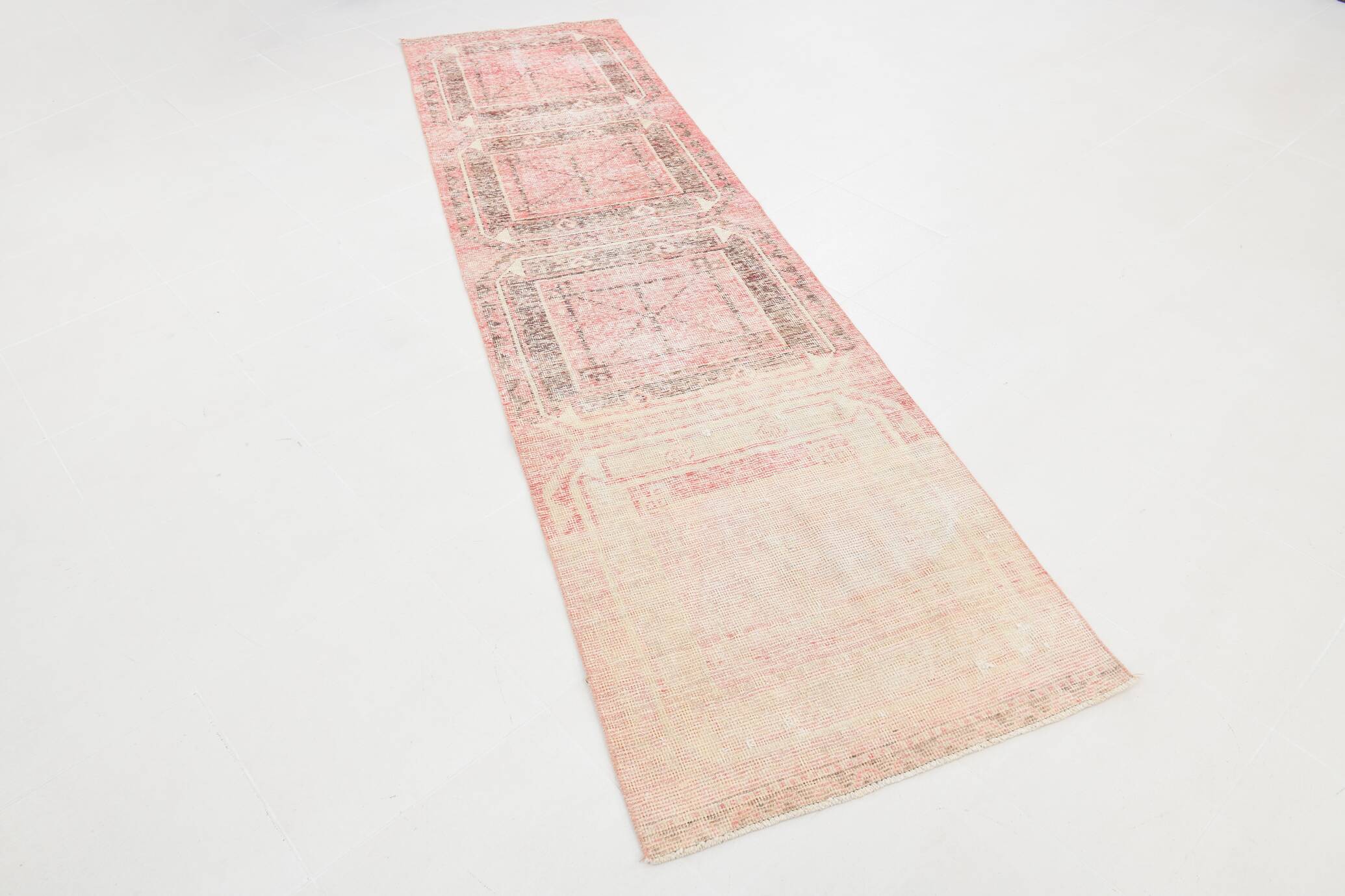 3x10 Turkish Pale Red & Pink Vintage Runner Rug, 83x313Cm