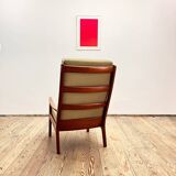 Danish Mid-Century  Lounge Chair and Stool by Ole Wanscher for Poul Jeppensens, Senator Series