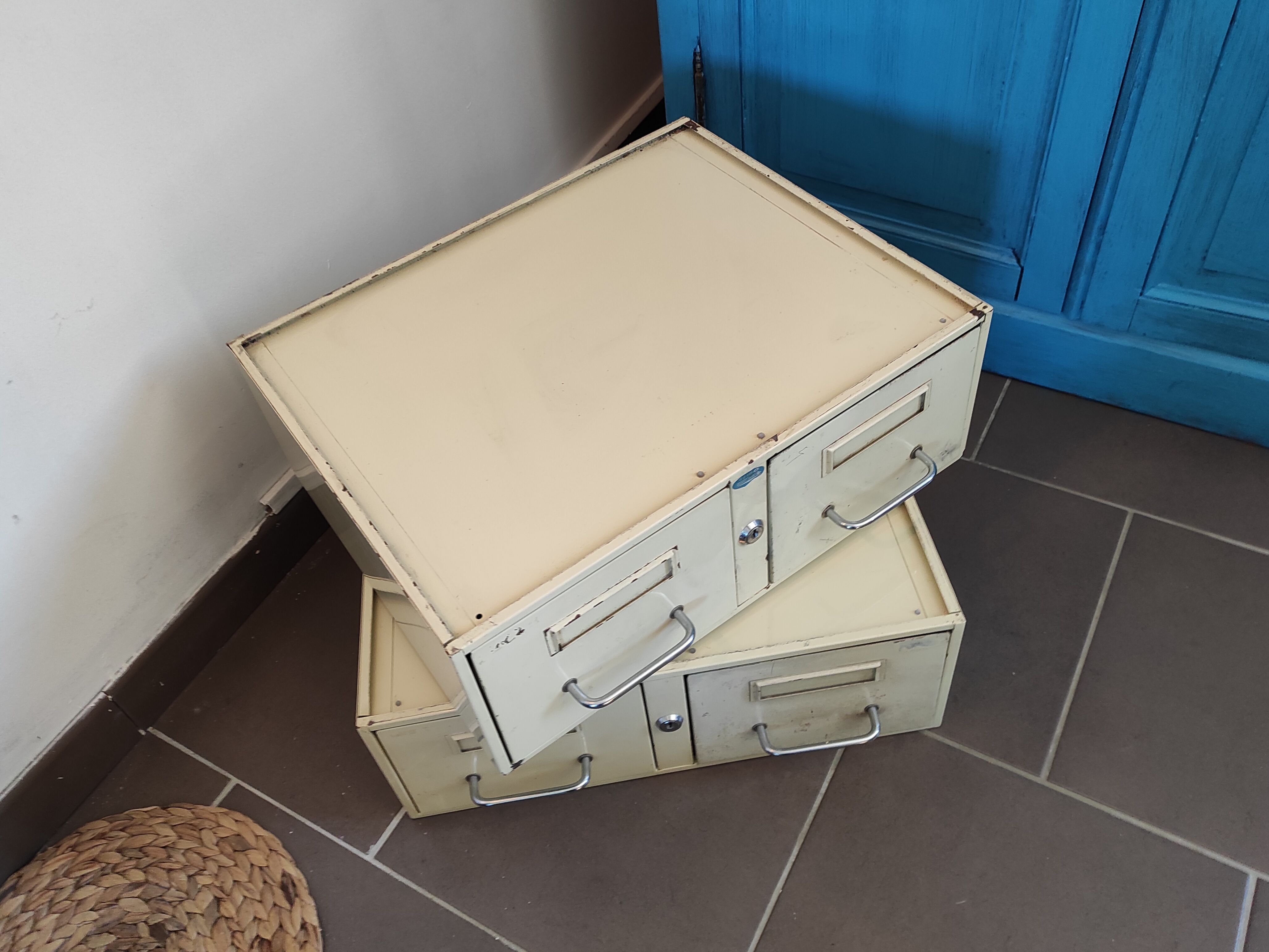 A metal box two drawers 1960