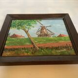 Small landscape painting of a mill, oil on panel, signed.