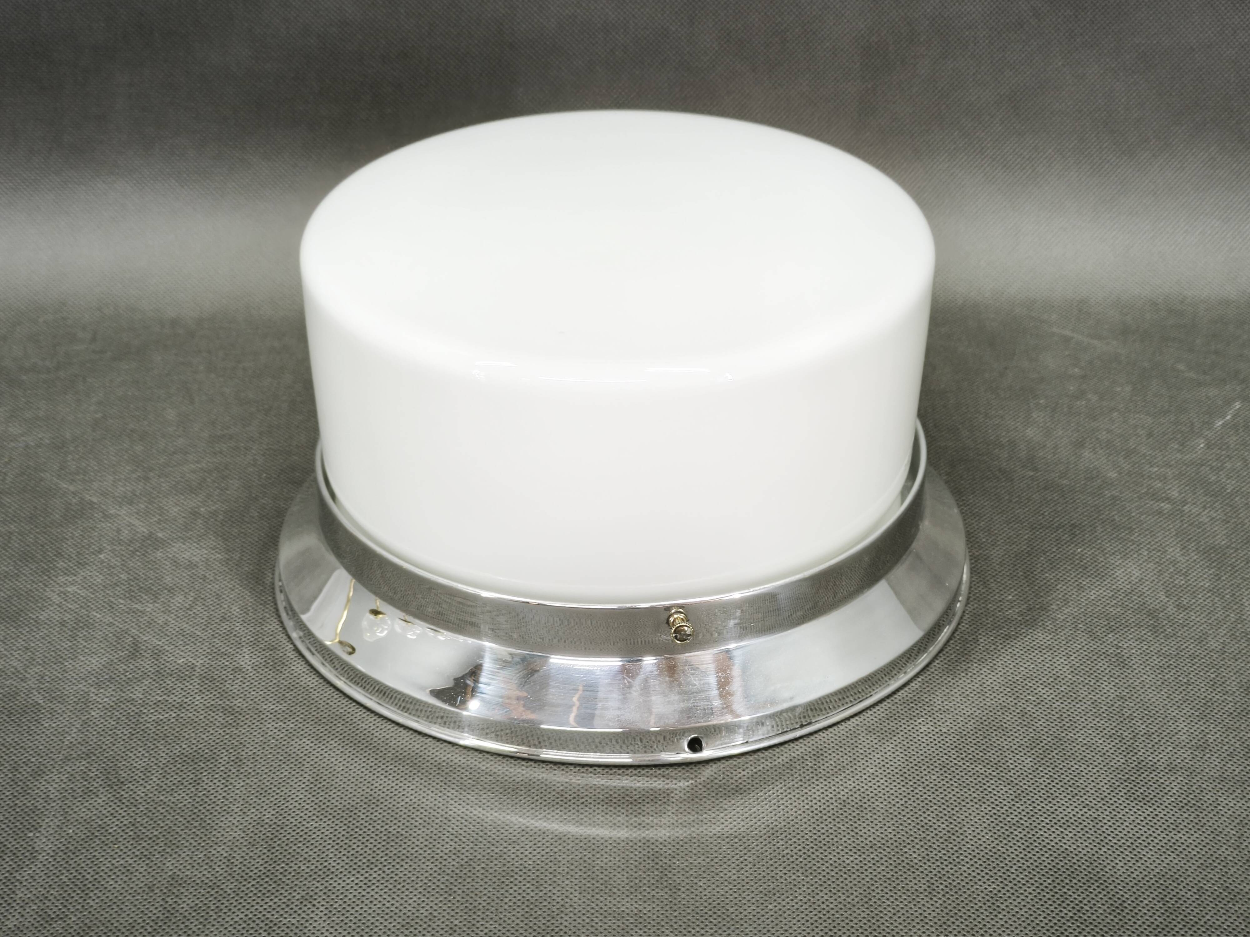 1930s Bauhaus Chrome and Opaline Glass Ceiling Light, Czechoslovakia