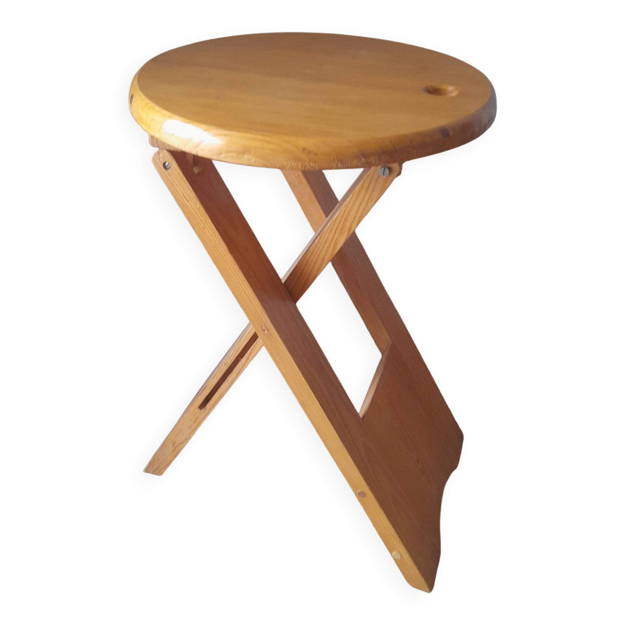 Folding wooden stool by Roger Tallon from the 1970s.
