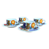 Set of 4 Mokka cups and saucers, acapulco design by villeroy & boch.