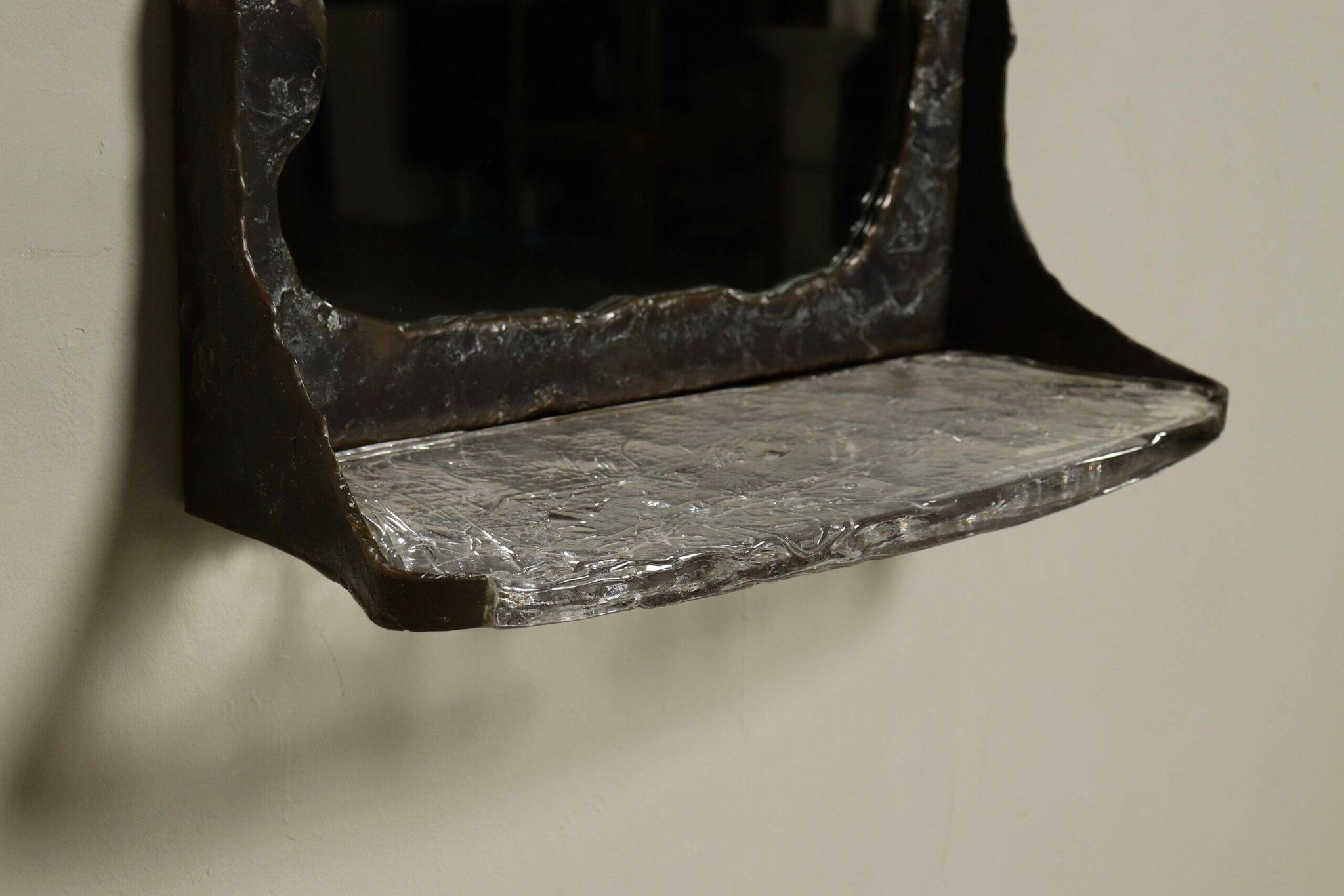 Lothar Klute sculptural bronze wall mirror with glass shelf 1990s
