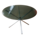 Round smoked glass table from the 70s. Foldable stainless steel legs.
