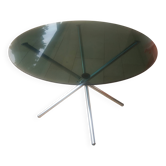 Tavle en verre fumé ronde années 70.Pieds inox pliables