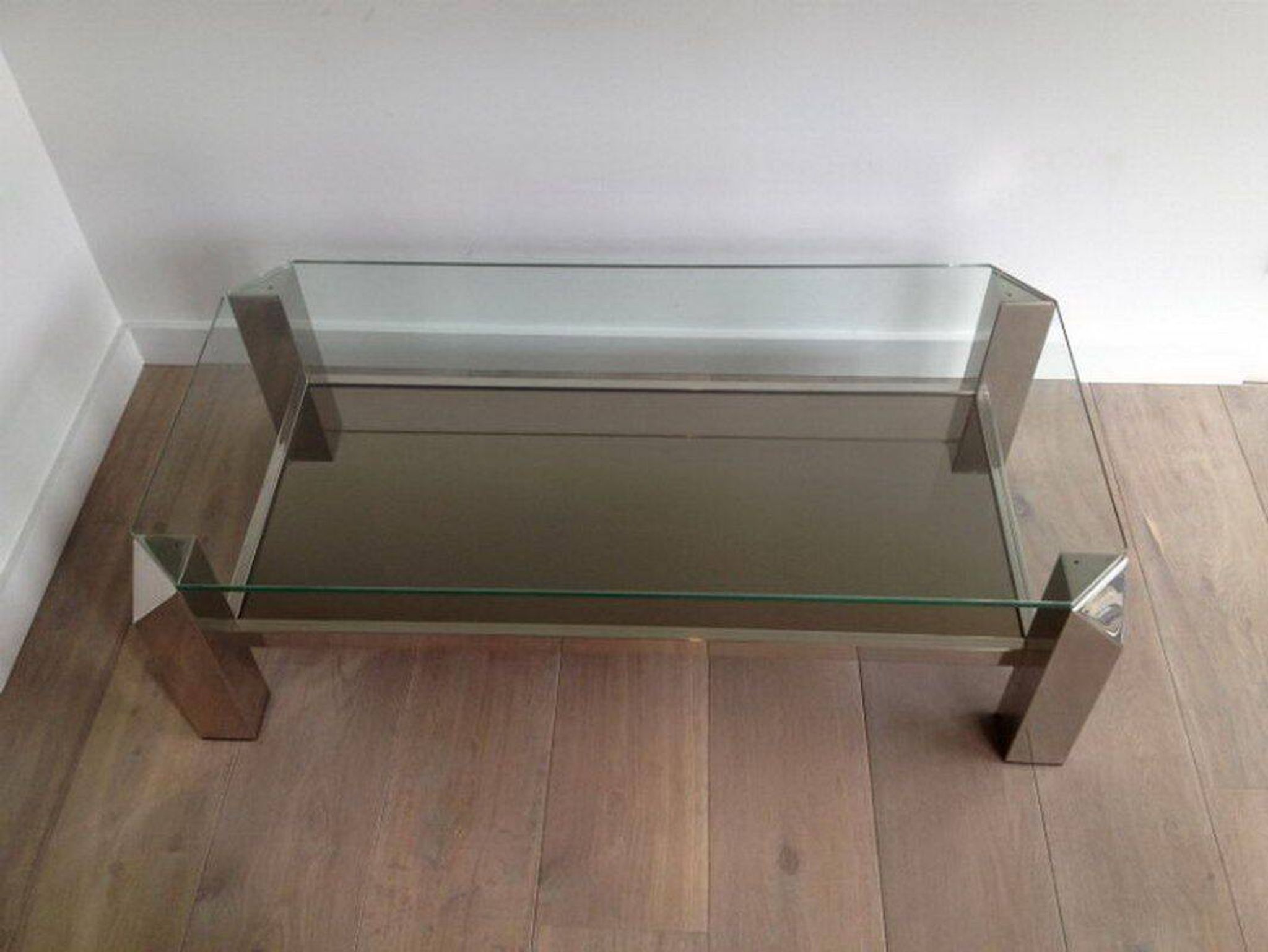 Chrome octagonal designer coffee table with glass and mirror tops
