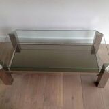 Chrome octagonal designer coffee table with glass and mirror tops