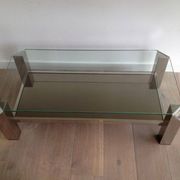 Chrome octagonal designer coffee table with glass and mirror tops
