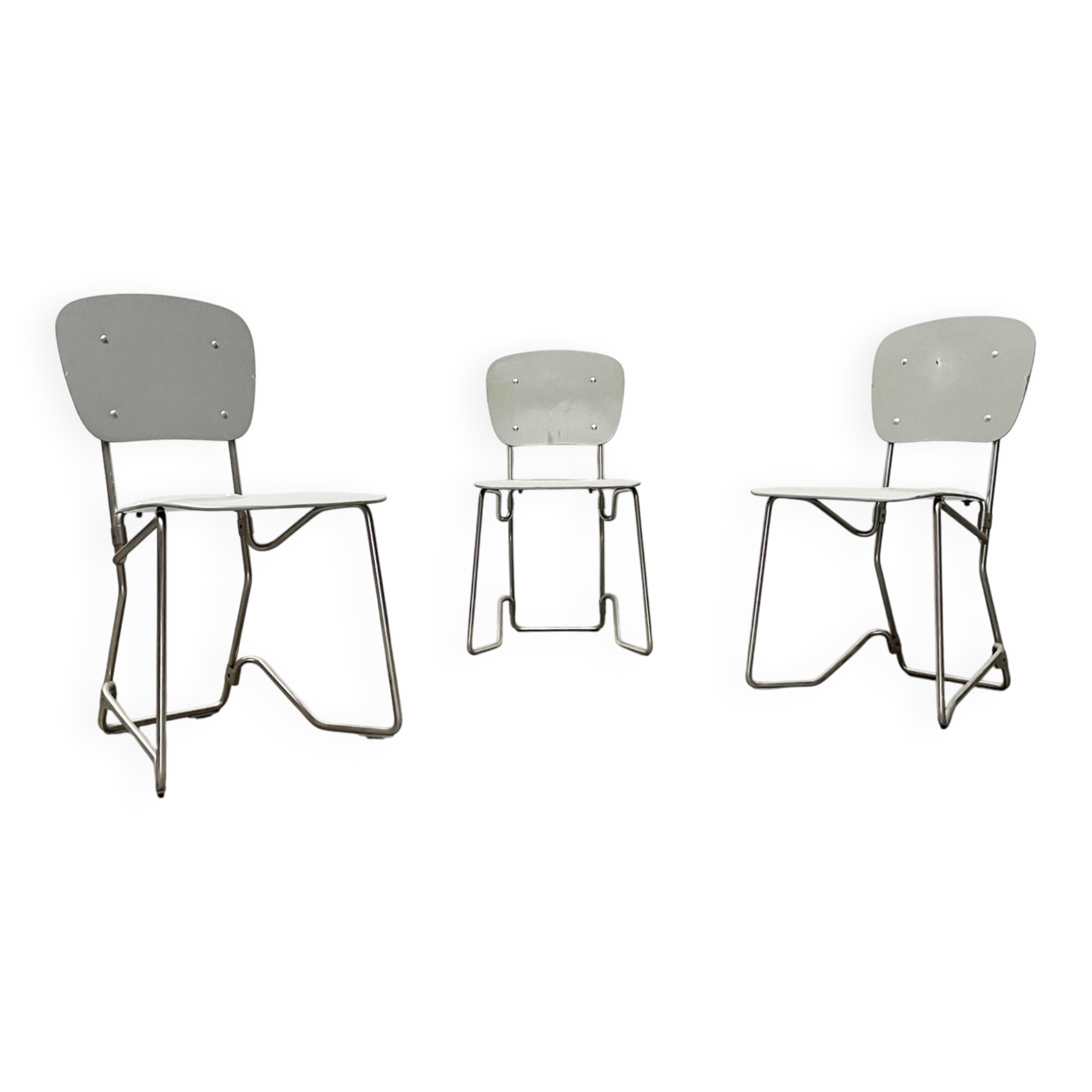 Stackable folding chair in space age style from the mid-century by Armin Wirth for Aluflex, 1960s, set of 3.