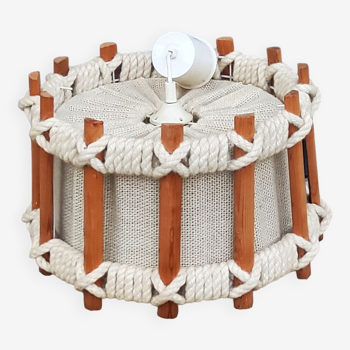Scandinavian style pendant lamp in wool and wood from the 70s