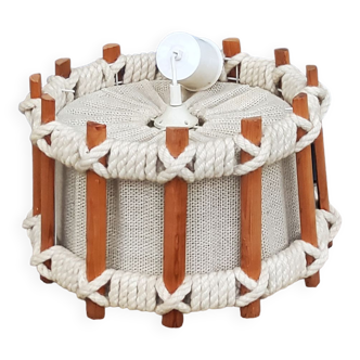 Scandinavian style pendant lamp in wool and wood from the 70s