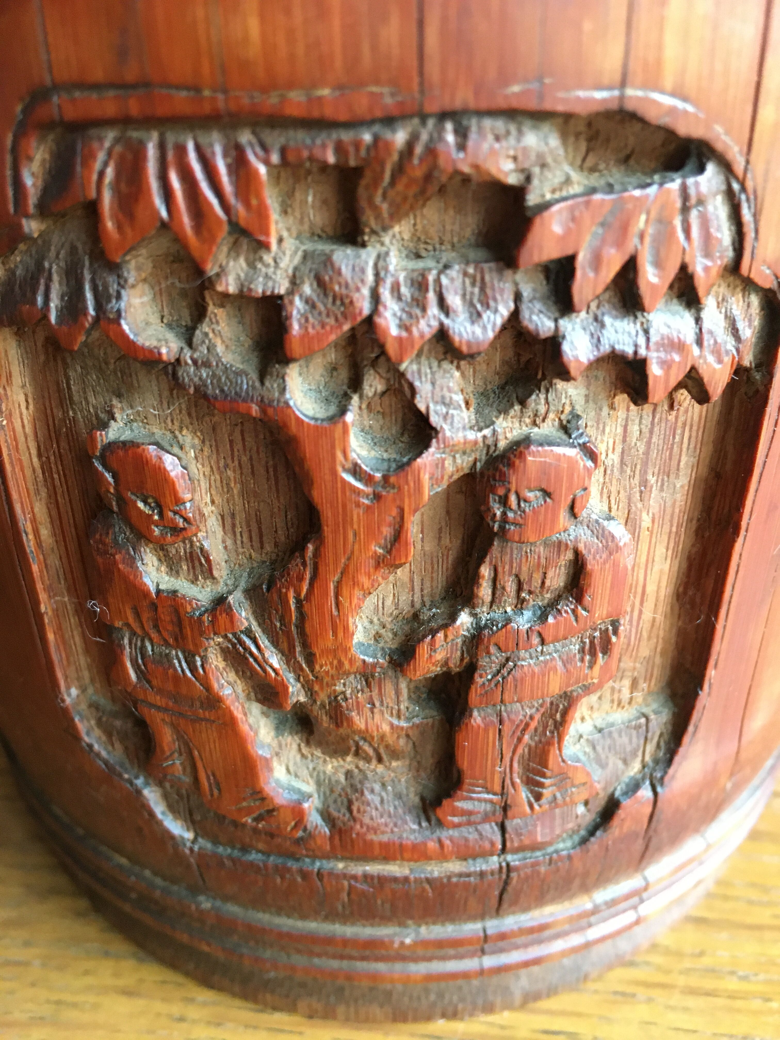 Round carved wooden box