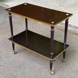 Double-tray rosewood serving trolley on gilded casters