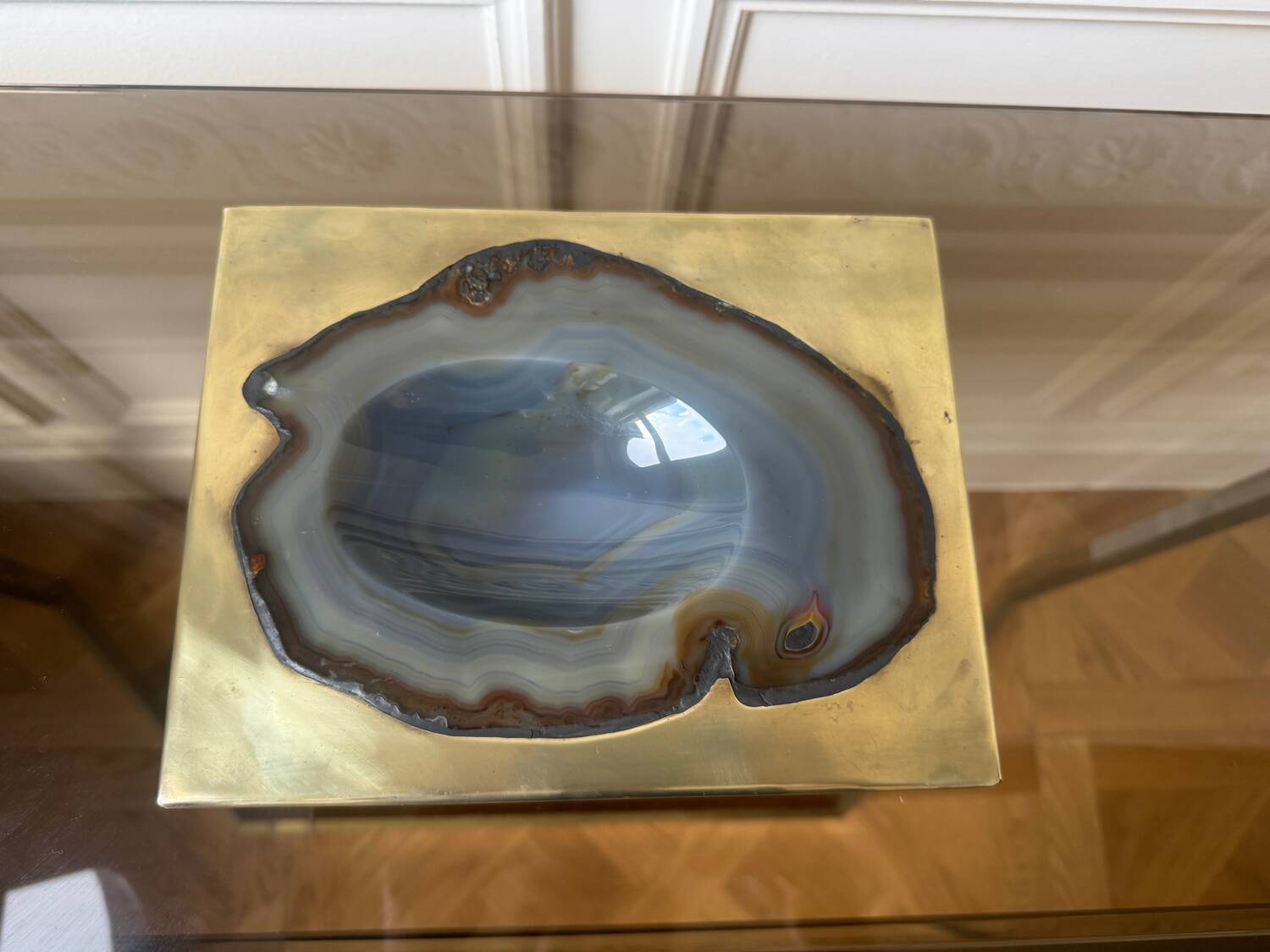 Agate and brass pocket emptier, 1970s