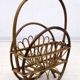 Mid-Century Modern Italian Rattan Bamboo Magazine Rack Stand, 1960s