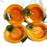 4 assiettes à poisson barbotine Sarreguemines vintage, assiettes vintage.