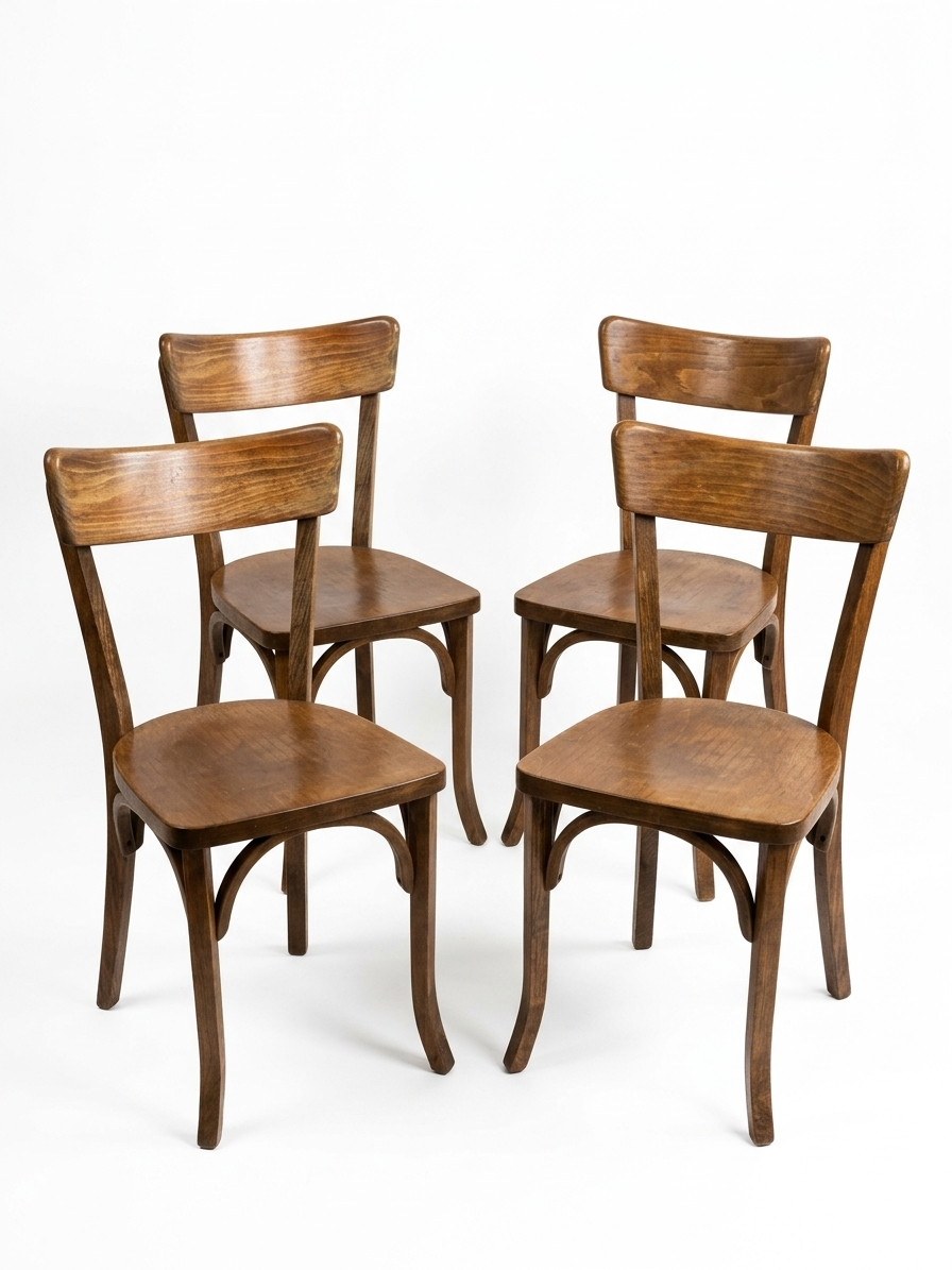 Set of 4 "Bandeau" bistro chairs in bent beech, Thonet style – 1