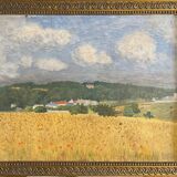 Tableau HSP "Landscape with Wheat and Poppies" post-impressionist 1900