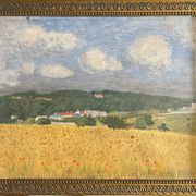 Tableau HSP "Paysage aux blés et coquelicots" post impressionniste 1900