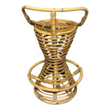 Rattan and bamboo stool in the style of Tito Agnoli