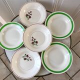 Set of 6 green and pink hollow plates Salins and Niderviller 40s