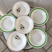 Set of 6 green and pink hollow plates Salins and Niderviller 40s