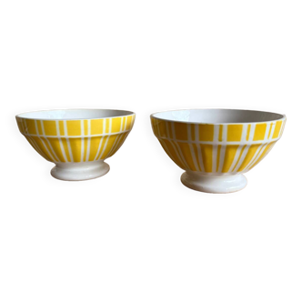 Set of 2 old Digoin faceted bowls