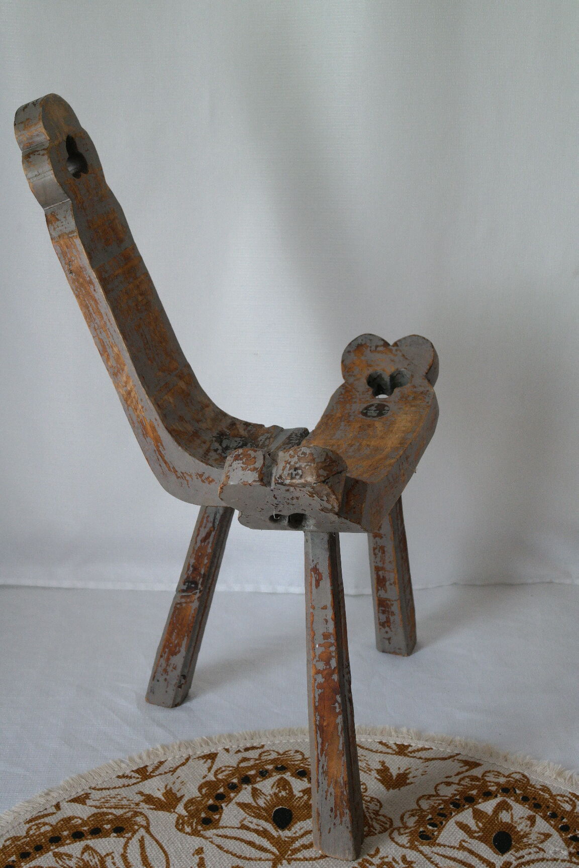 Brutalist wooden chair tripod XXth