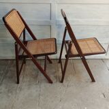 Vintage folding cane and wood chairs