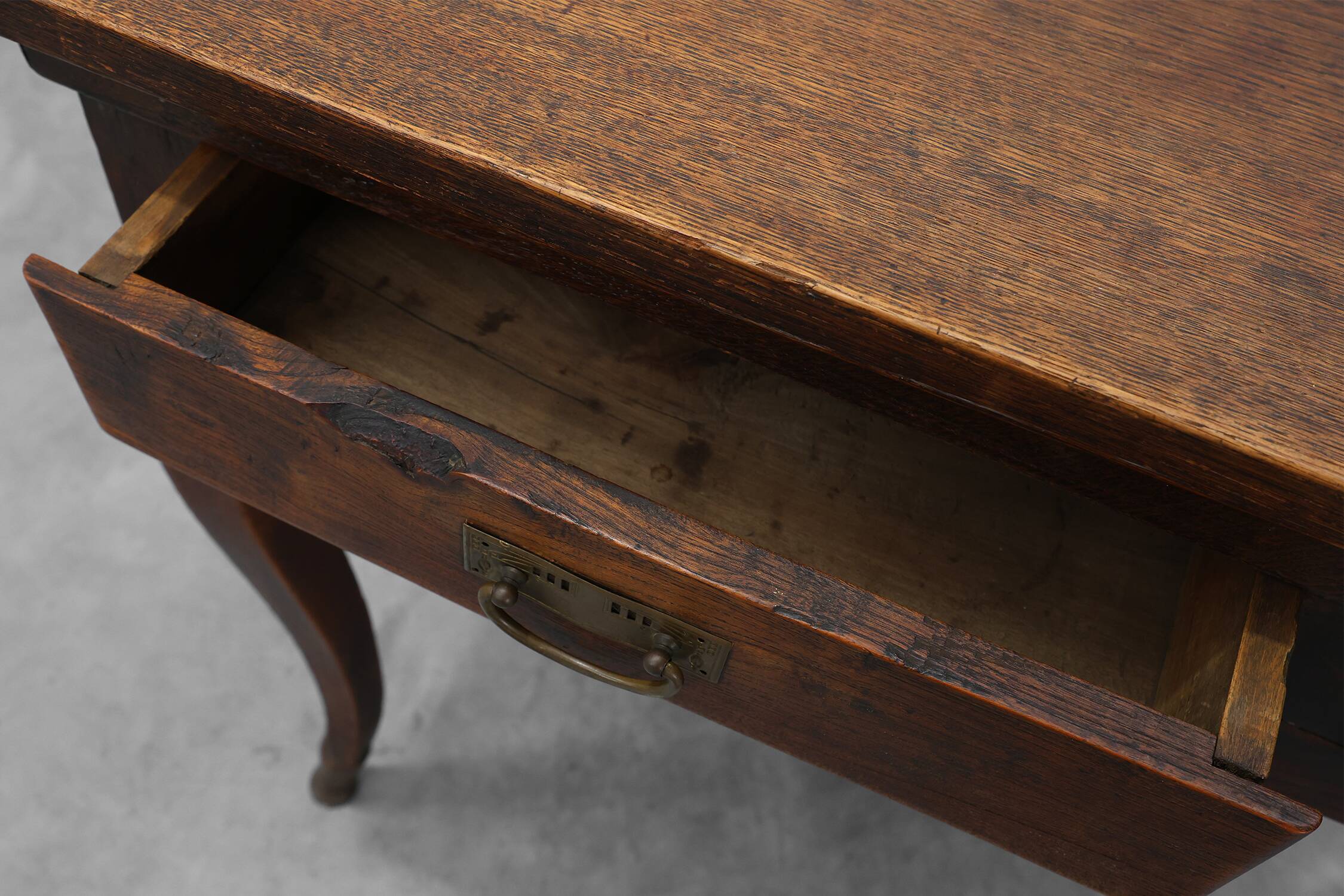 French Provincial Oak Table with Two Drawers, France, 19th Century