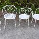 Salon de jardin 1 table 3 chaises 1 fauteuil fer forgé blanc ancien