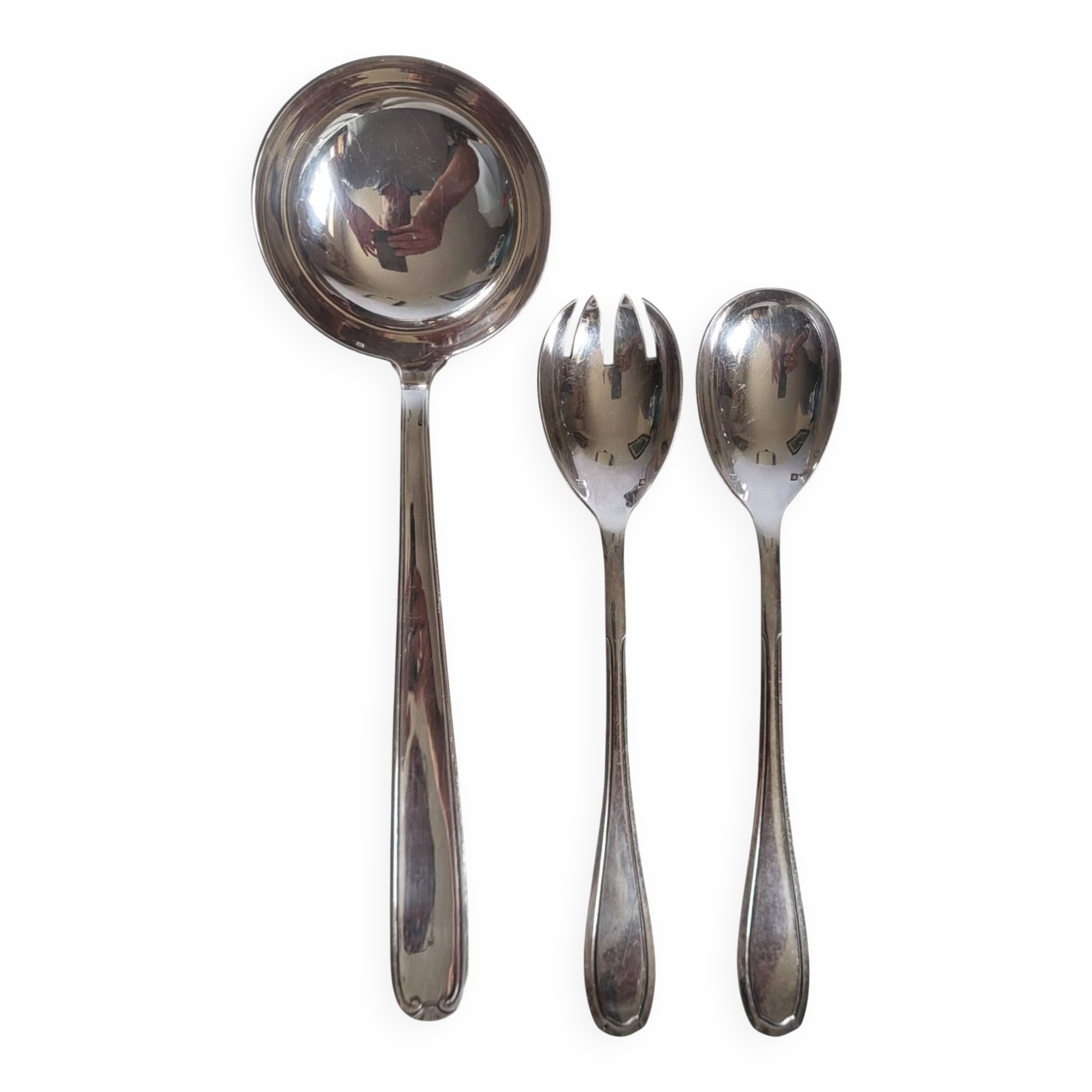 Silver-plated serving utensils - ladle, salad servers