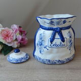 Pot à oignons en céramique fait et peint à la main motif fleurs bleues indigo Portugal