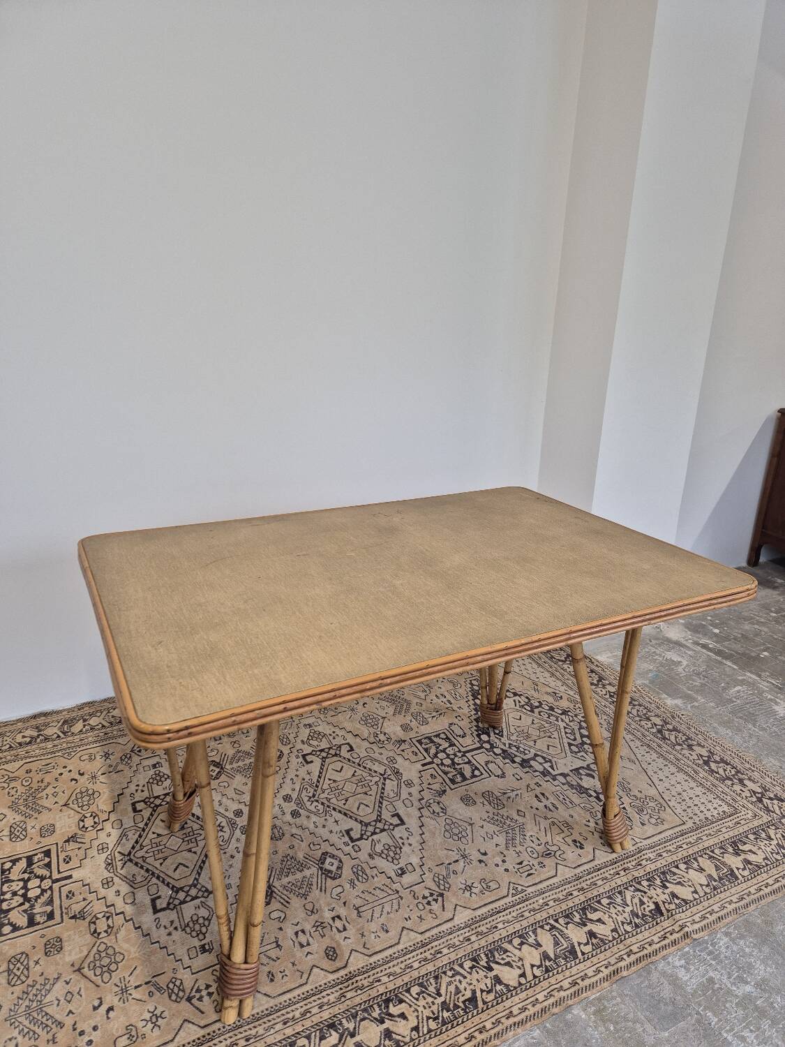 Rattan compass leg dining table, 1950s