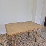 Vintage Rattan/Bamboo Dining Table with Compass Legs 1950s
