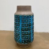 Large blue ceramic mid-century modern vase with graphic pattern