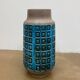 Large blue ceramic mid-century modern vase with graphic pattern