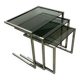 Nesting table in chrome metal and smoked glass 1980