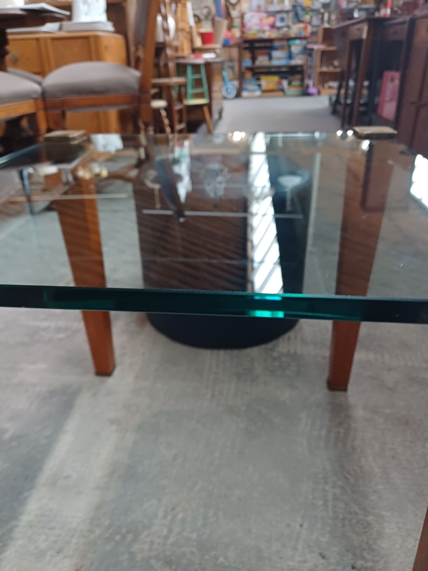 Modernist Design Side Table + 2 Blue Leather Poufs