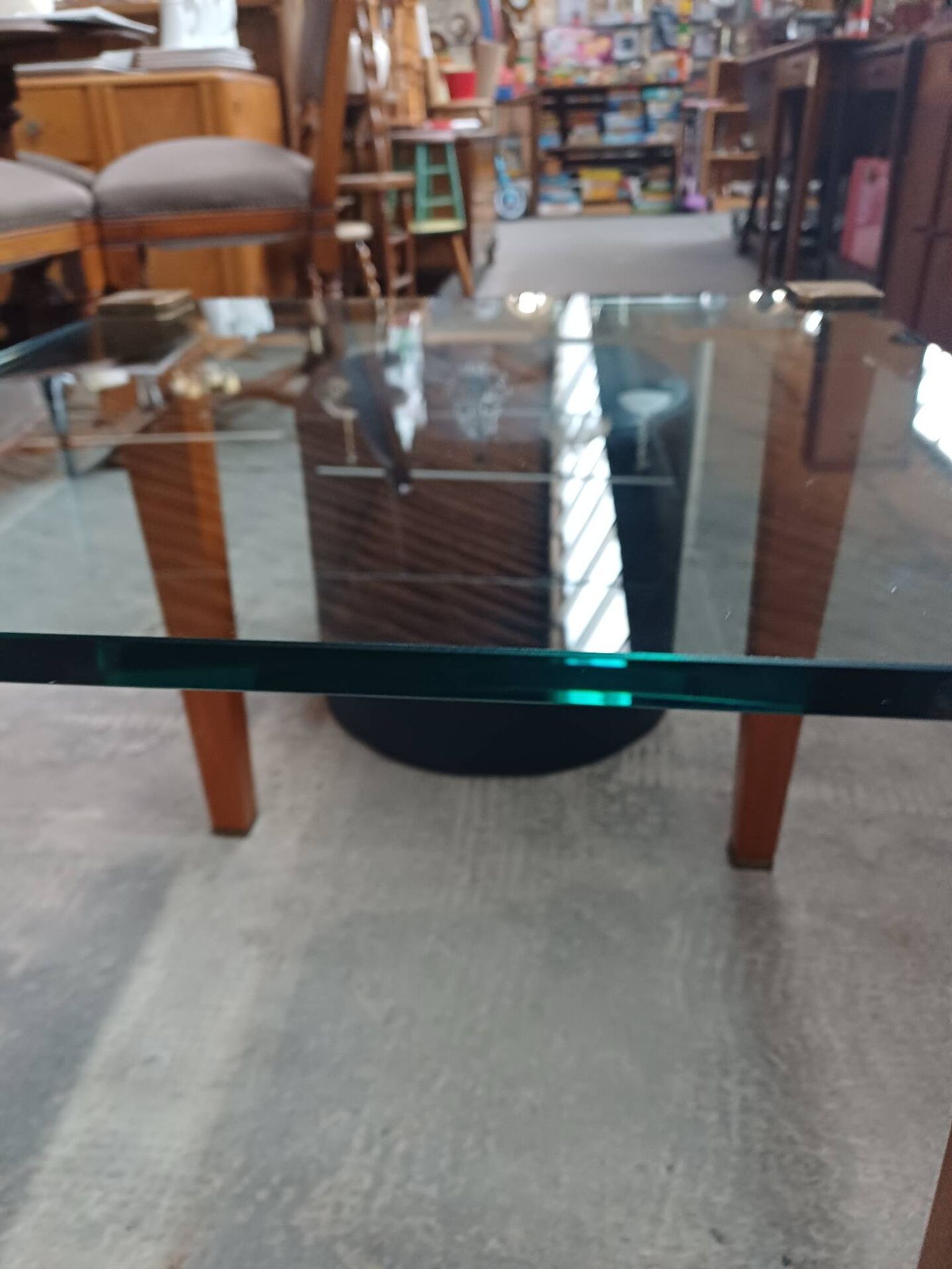 Modernist Design Side Table + 2 Blue Leather Poufs