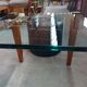 Modernist Design Side Table + 2 Blue Leather Poufs