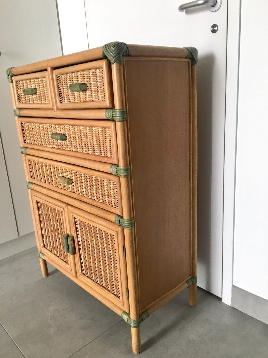 Vintage natural rattan chest of drawers 80s