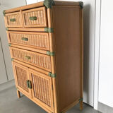 Vintage natural rattan chest of drawers 80s
