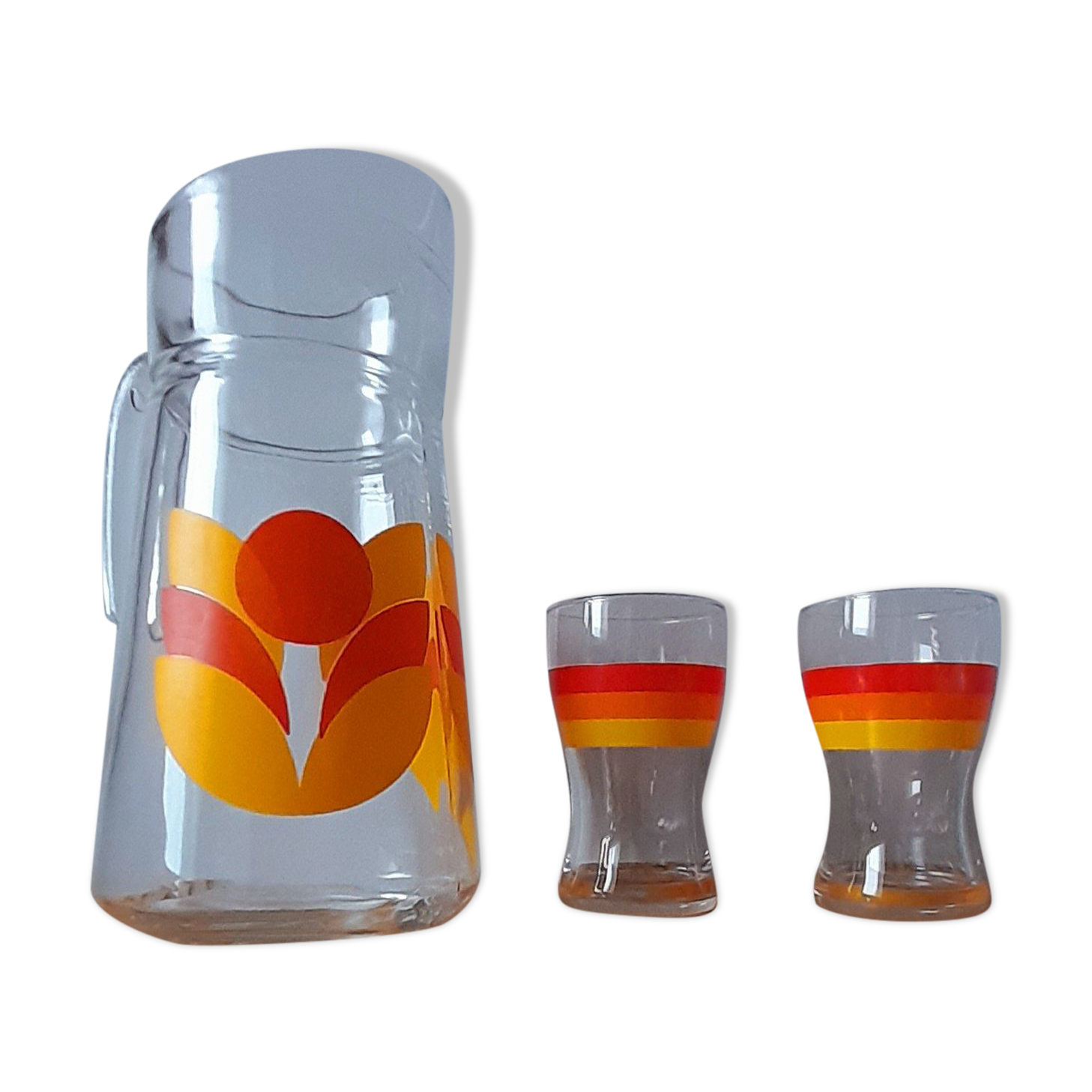 Carafe service and 2 glasses 70s