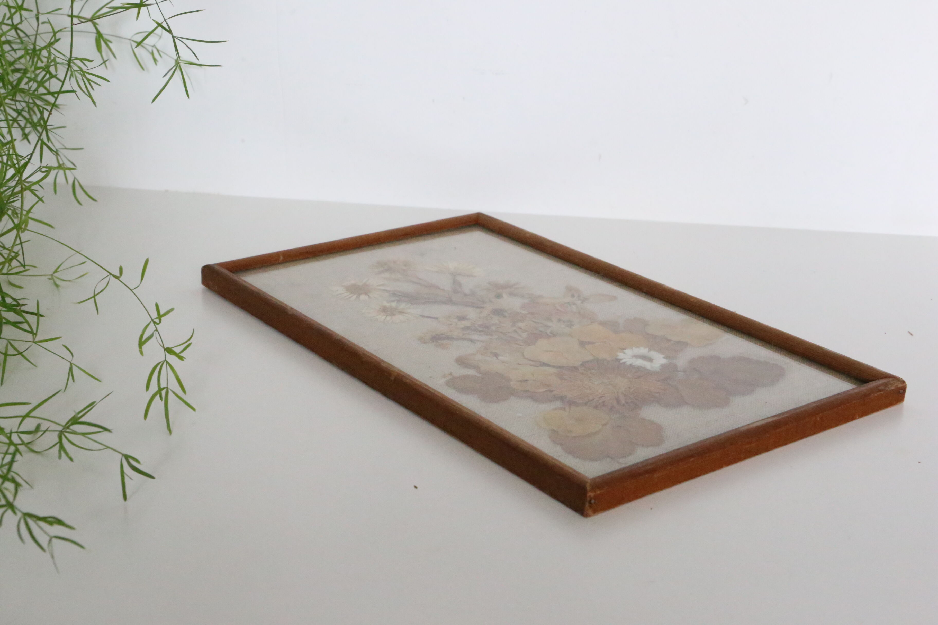 Nice table of dried flowers on beige linen