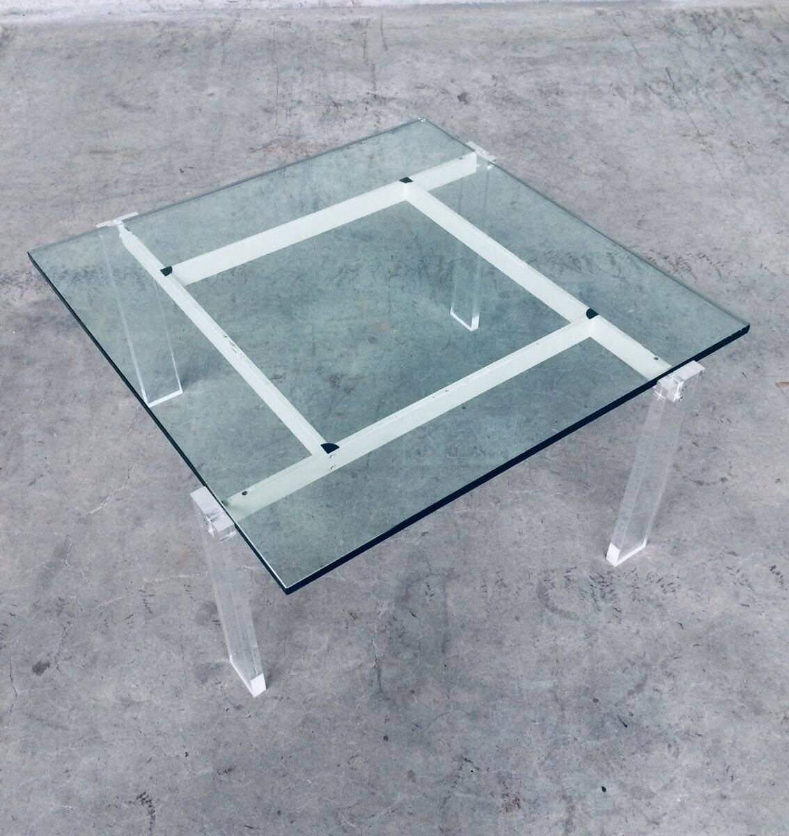 Danish Poul Kjaerholm Style Metal, Acrylic Glass & Glass Coffee Table, 1960s