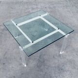 Danish Poul Kjaerholm Style Metal, Acrylic Glass & Glass Coffee Table, 1960s