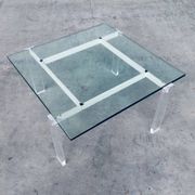 Danish Poul Kjaerholm Style Metal, Acrylic Glass & Glass Coffee Table, 1960s